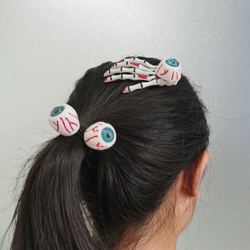 Kẹp Tóc Mỏ Vịt Hình Bộ Xương Có Quả Bóng Lông Trang Trí Halloween