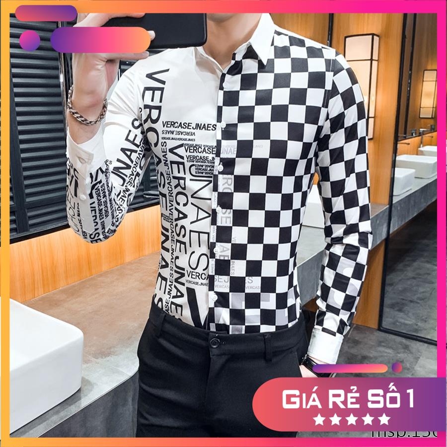 Áo sơ mi phối caro đen trắng Vercase TSM mã 136 | BigBuy360 - bigbuy360.vn