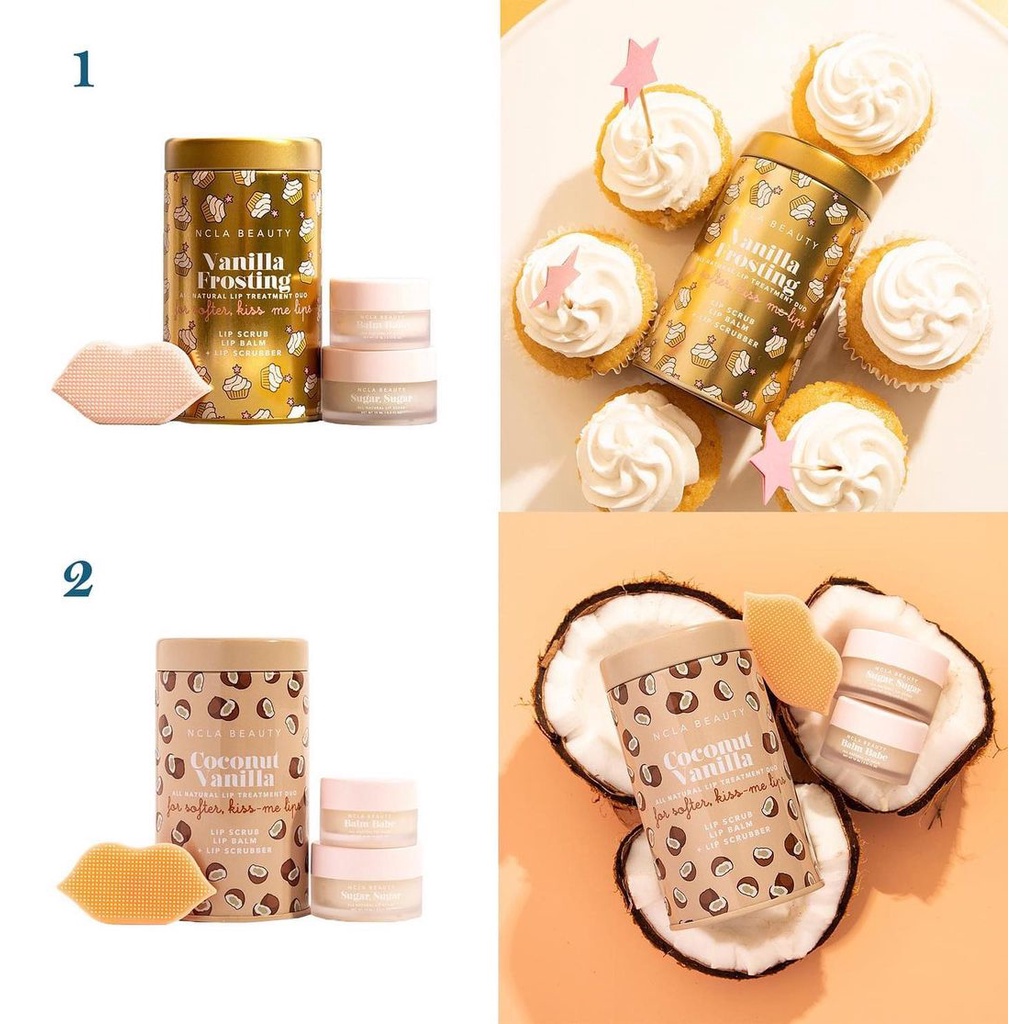 Set Dưỡng Môi NCLA Beauty - Lip Treatment Tin Can Gift Set (Lip Balm + Lip Scrub + Scubber) - Vanilla Frosting