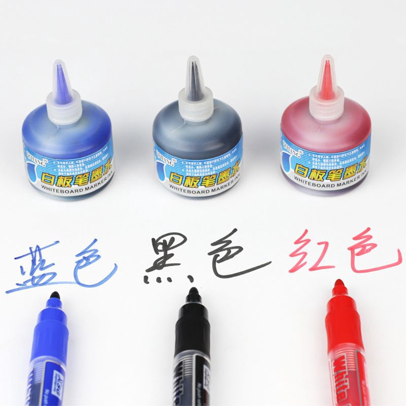 Lọ mực 50ml màu đen/đỏ cho bút viết bảng trắng dùng cho văn phòng/trường học