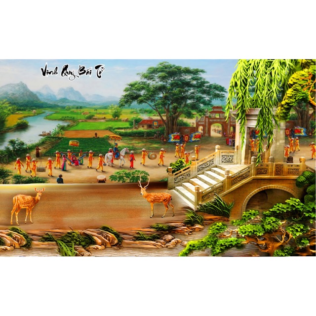 Tranh thêu Vinh quy bái tổ kt 160-75 cm