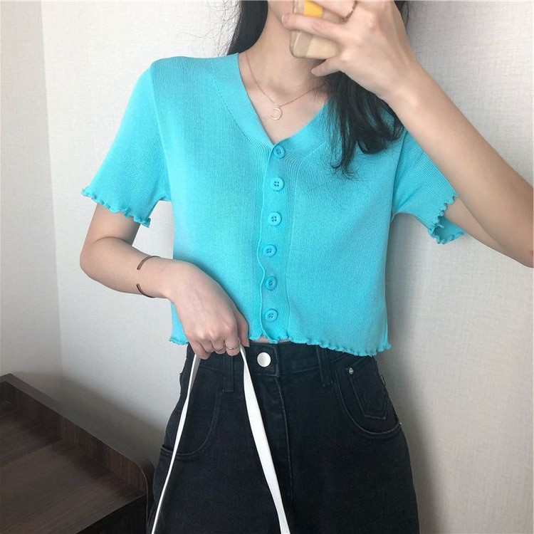 Áo len tăm nữ dáng croptop ngắn tay nhiều màu ulzzang Hàn Quốc C01 - MaoMao