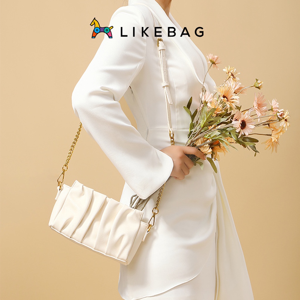 Túi xách nữ đeo chéo, đeo vai LIKEBAG da mềm xếp ly độc đáo phối xích 9759 - LIBAGI