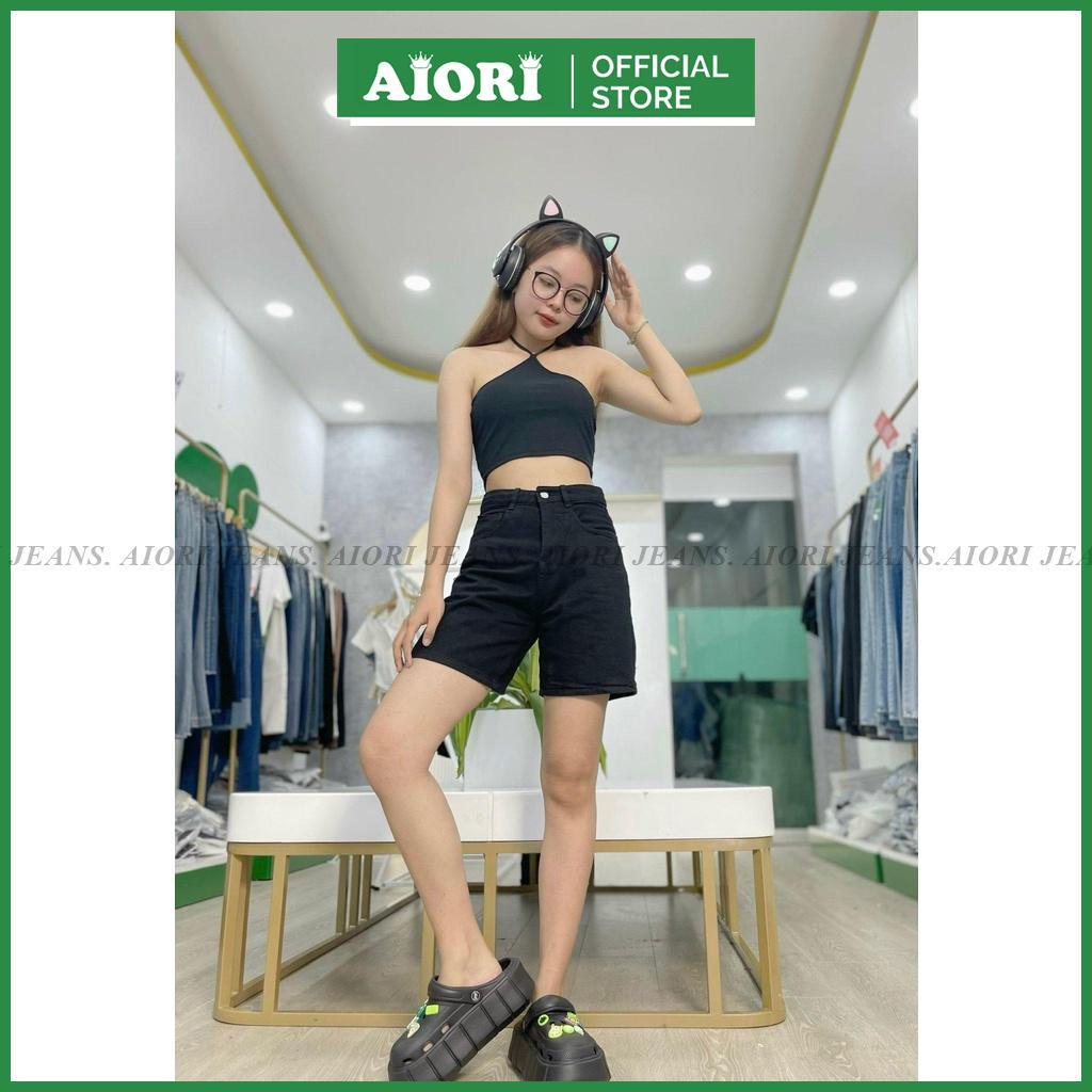 Quần Jean Nữ AIORI Quần Ngố Lửng Ống Rộng Dáng Chữ A Màu Đen Lưng Cao Lai Cuốn Vải Cực Xịn Mã D001