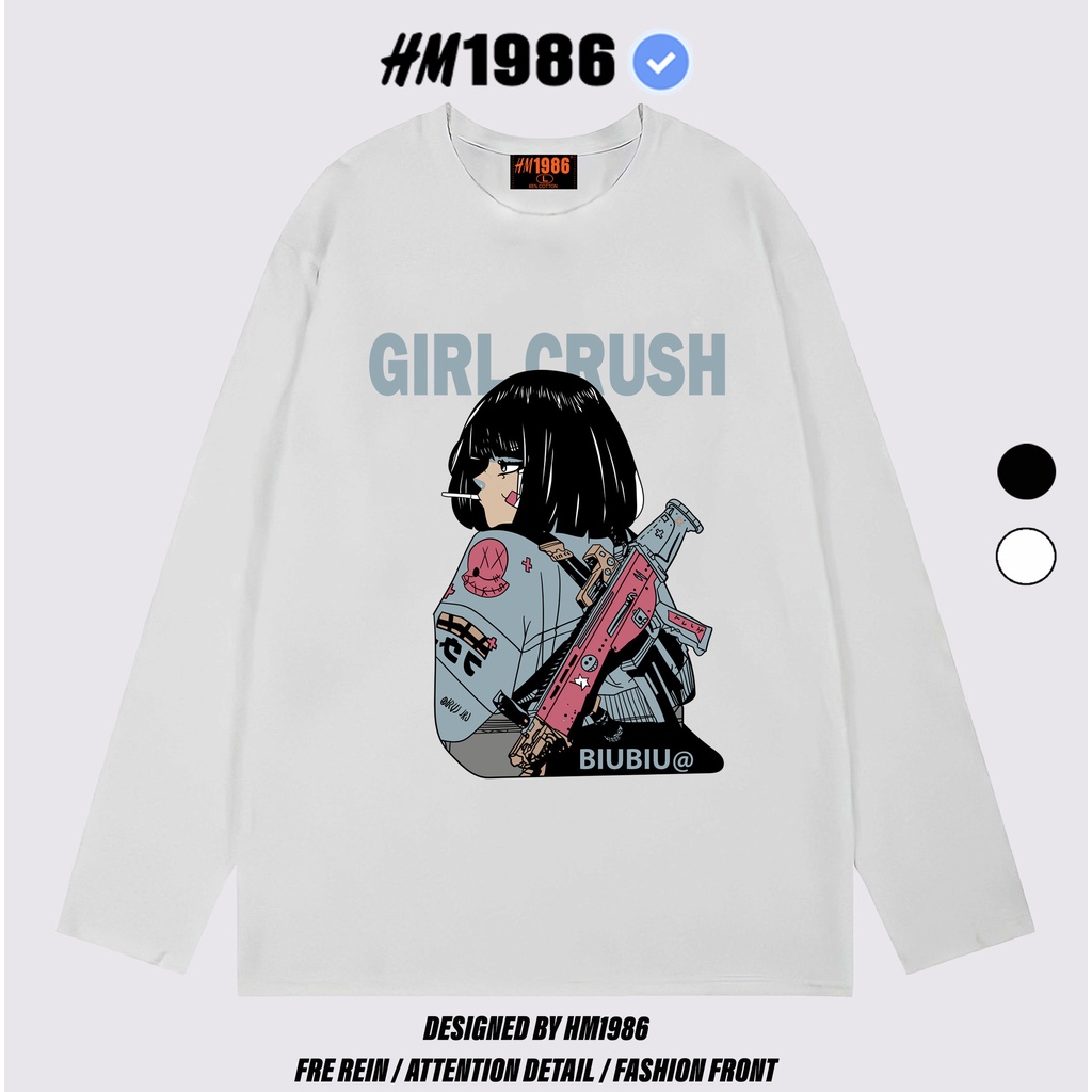 Áo thun tay dài Wind phông nam nữ form rộng unisex oversize ulzzang Áo thun dài tay GIRL CRUSH 3006