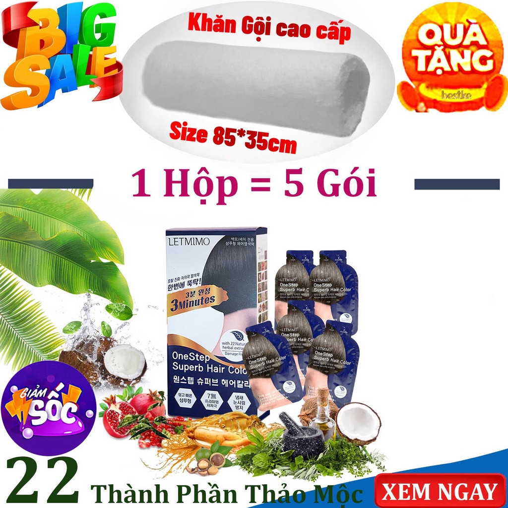 Gội nhuộm tóc phủ bạc thảo mộc màu nâu đen_2N Hộp x 5 gói + Quà tặng 1 khăn gội cotton 85x35cm