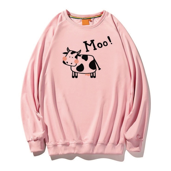 Áo sweater unisex form rộng nỉ bông in hình chú bò sữa moo! hot trend tay dài thu đông | BigBuy360 - bigbuy360.vn