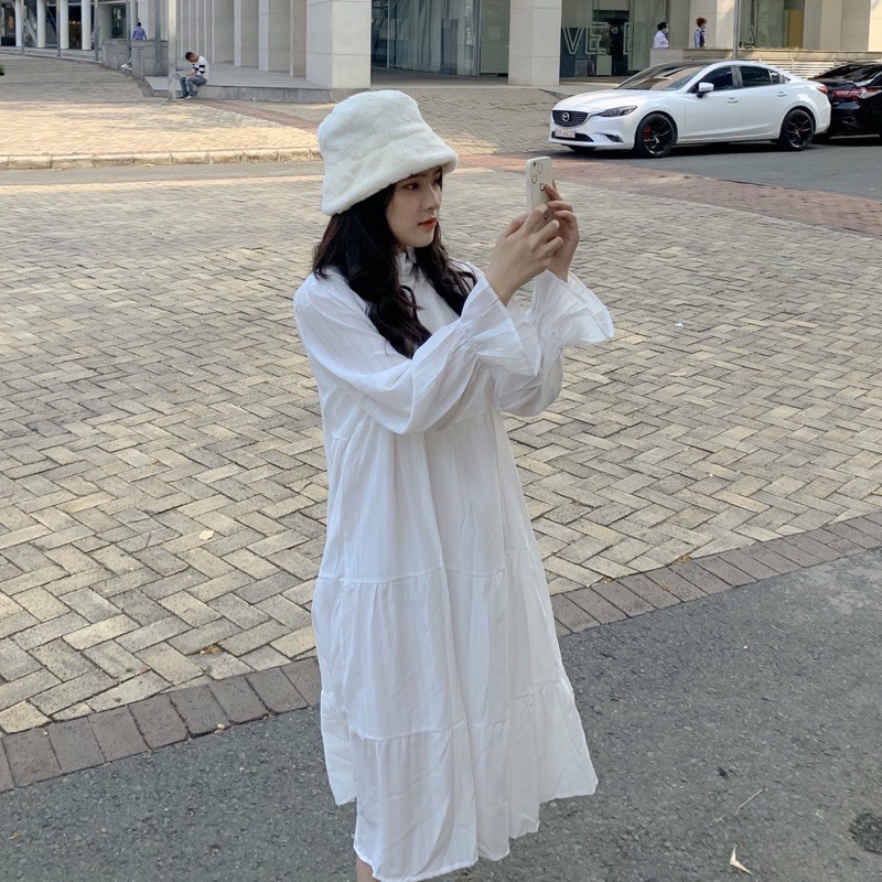 đầm babydoll dáng xuông dài qua gối