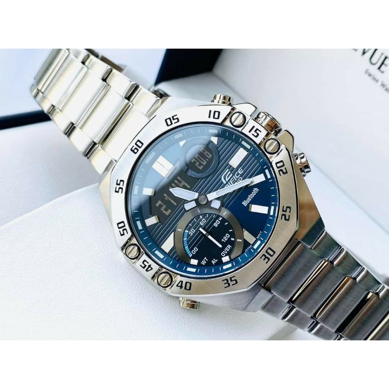 Đồng hồ nam Edifice ECB-10P-1A chính hãng Casio mặt xanh mát mắt