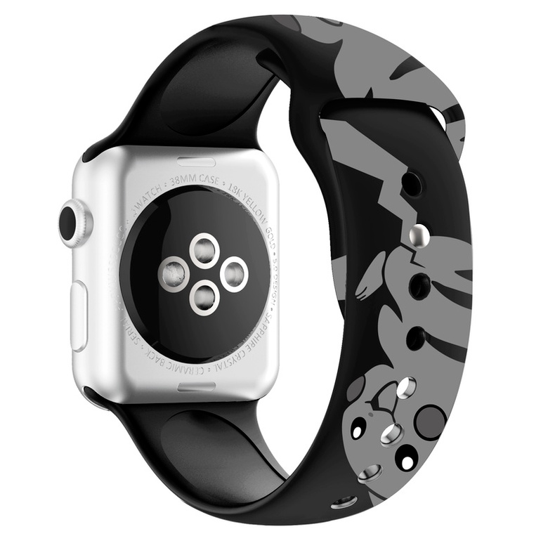 Dây đeo silicon màu đen Pikachu thích hợp cho đồng hồ thông minh Apple Watch 38 40 42 44 mm iWatch Series SE 6 5 4 3 2