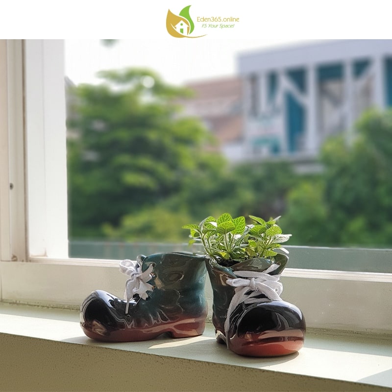 Bộ 2 chậu gốm mini hình đôi giày xinh xắn - Chậu trồng cây, trang trí, cắm bút, đồ trang điểm - Hai kiểu dán -Kute Nest