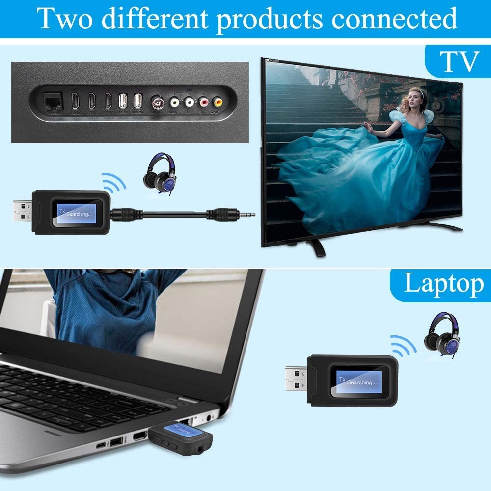 Bộ thu phát bluetooth 2 trong 1 màn hình LCD - 2 in 1 wireless adapter Bluetooth 5.0 with LCD display