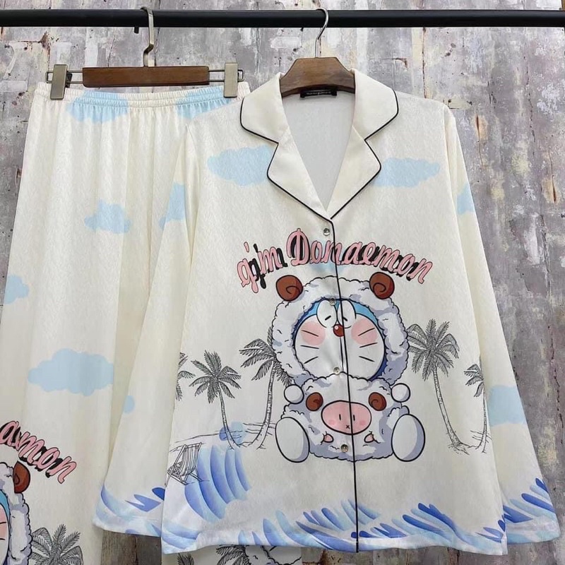 Bộ lụa pizama 2ce cao cấp, lụa quảng châu mềm mịn hàng thiết kế phong cách thời trang