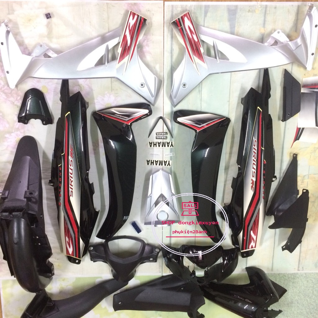 Bộ nhựa dàn áo xe sirius màu  Đen  Bạc -SIRIUS RC nhựa nguyên sinh loại 1+tặng kèm tem