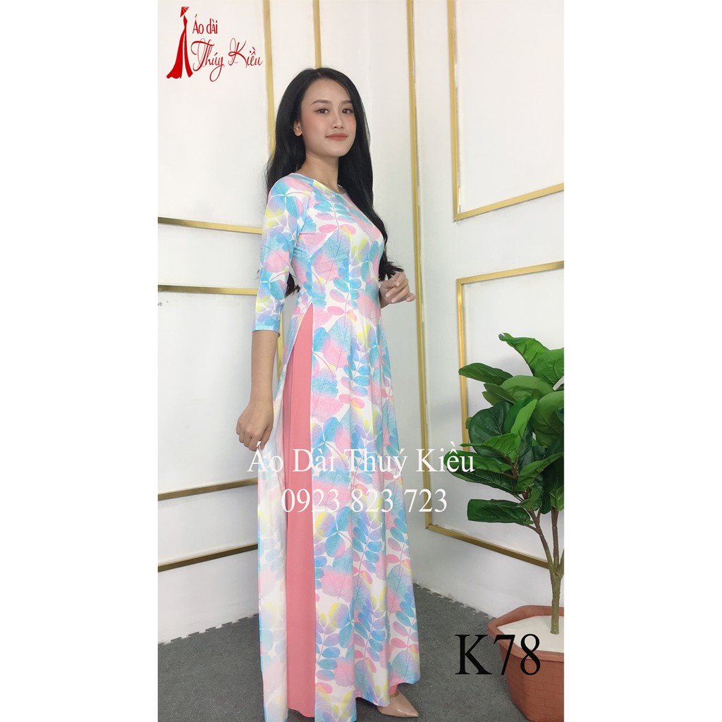 Áo dài nữ truyền thống thiết kế may sẵn tết cách tân lá đa sắc K78 Thúy Kiều mềm mại co giãn áo dài giá rẻ
