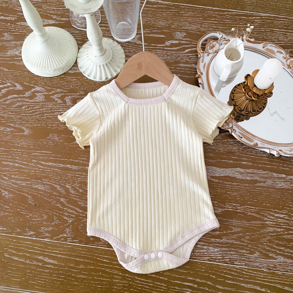 Áo Liền Quần Ngắn Tay Bằng Cotton Màu Sắc Trơn Thời Trang Mùa Hè Cho Trẻ