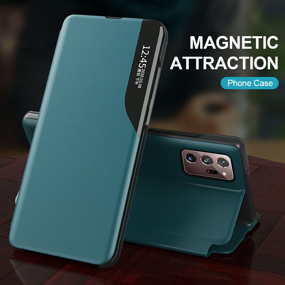 Bao da điện thoại nắp gập từ tính kiêm giá đỡ cho Samsung Galaxy S8 S9 S10 Lite S20 Fe Plus Note 20 Ultra 10 9 8