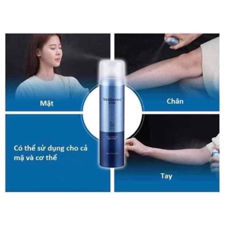 Xịt chống nắng Wellderma , kem chống nắng dạng xịt làm mát xa, chống thâm nước 180ml