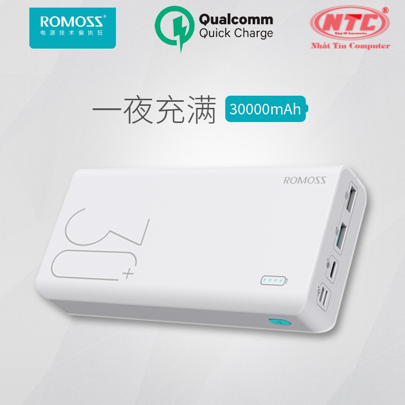 Pin sạc dự phòng lõi Polymer Romoss Sense 8+ 30000mAh QC3.0 (Trắng)