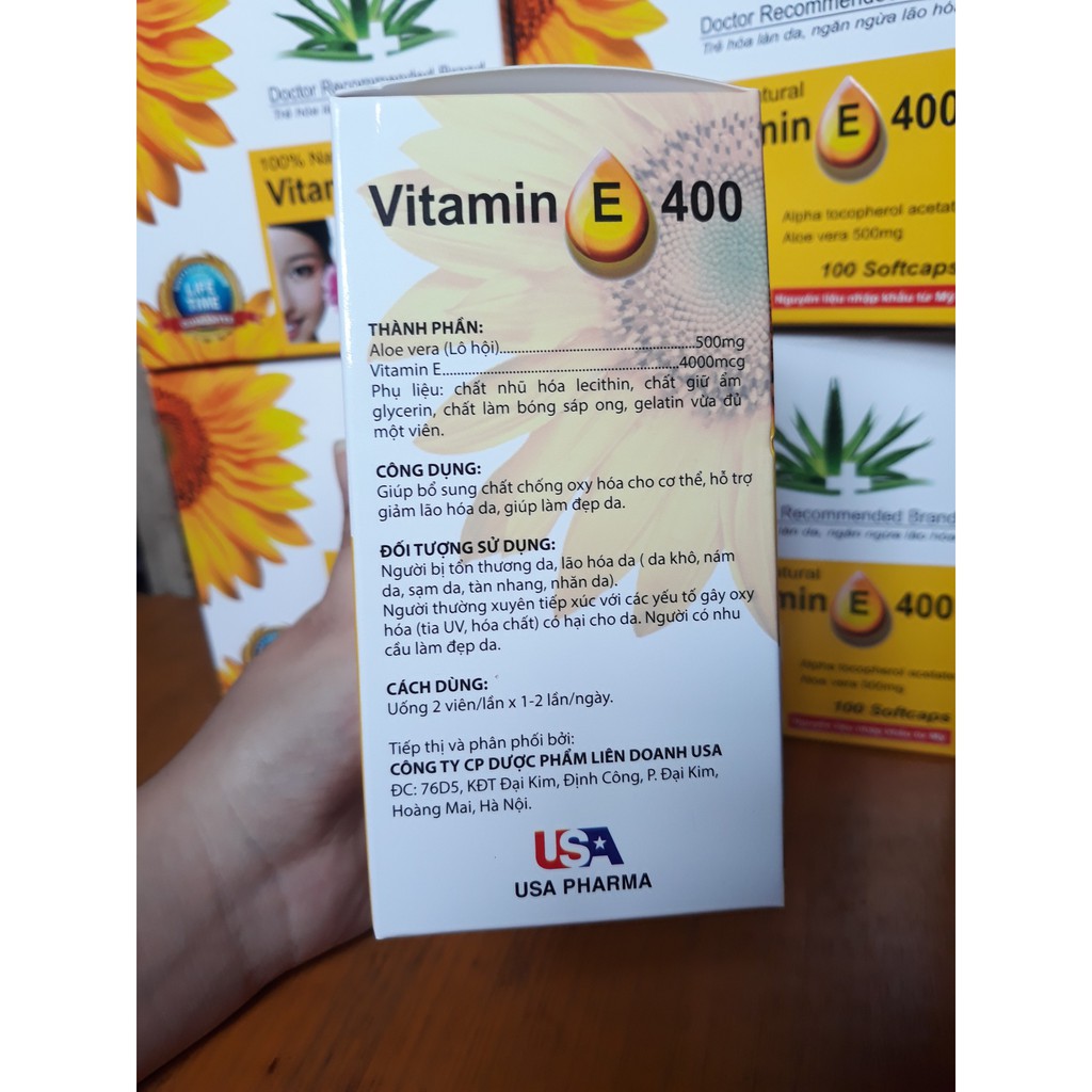 VITAMIN E 400 kèm tinh chất nha đam- giúp sáng và đẹp da. Hộp 10 vỉ * 10 viên