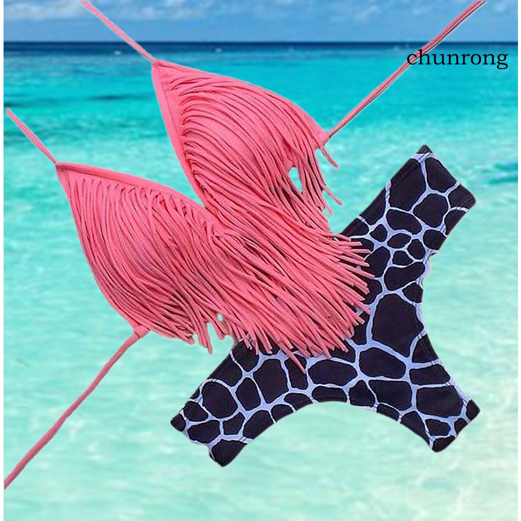 Bộ Bikini 2 Mảnh Phối Tua Rua Màu Sắc Tương Phản Thời Trang Mùa Hè