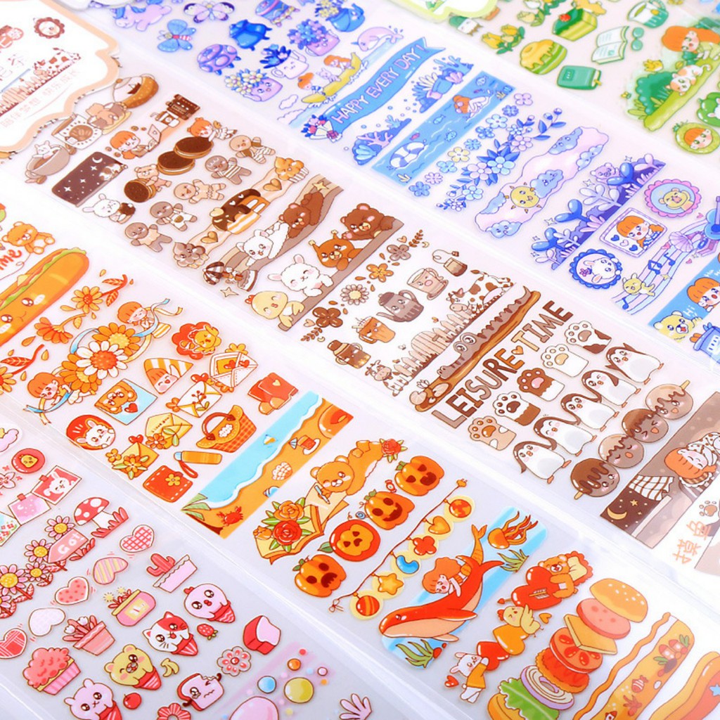 miếng dán washi sticker in họa tiết đáng yêu trang trí sổ vở chữ nhật dài