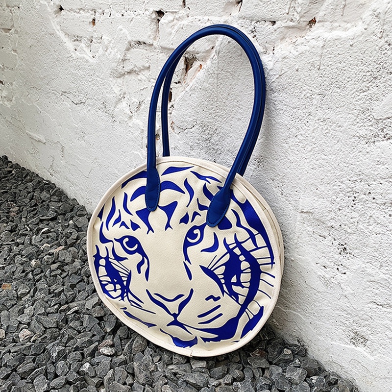 IELGY Túi Đeo Vai Vải canvas Dáng Tròn In Hình Động Vật Dễ Thương Cho Nữ