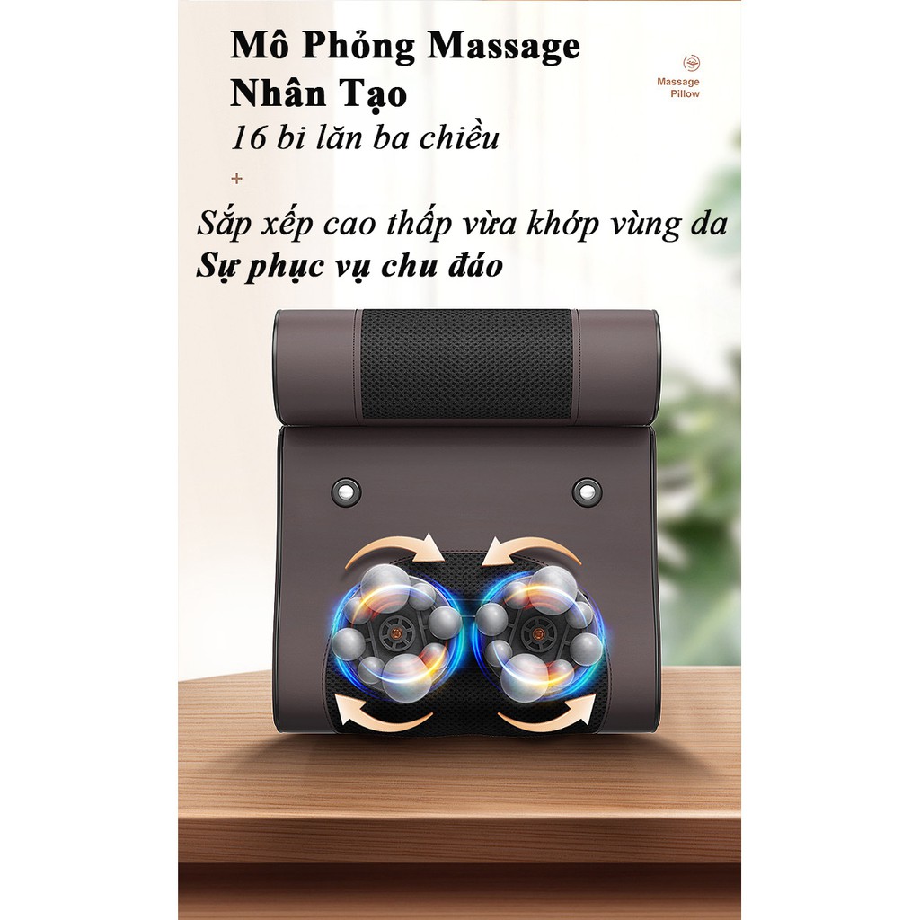 [Hàng Chính Hãng] Gối tựa lưng massage hồng ngoại 16 bi thế hệ mới phiên bản cao cấp