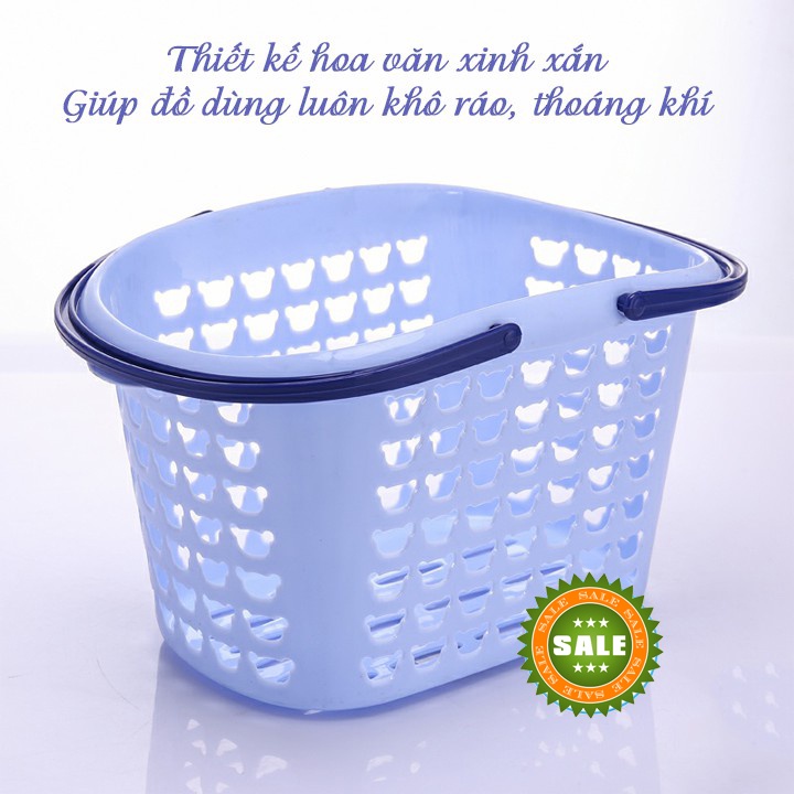 Giỏ nhựa đựng đồ A3 đa năng có 2 quai cầm đựng đồ phòng tắm, nhà bếp tiện lợi