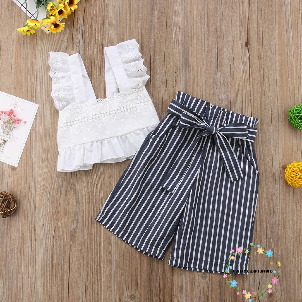ღWSVღ2pcs Kids Baby Girls Outfits Casual T-shirt Tops Long Bowknot Pants Clothes Set