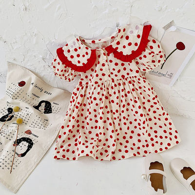 Đầm tay phồng họa tiết chấm bi xinh xắn cho bé gái