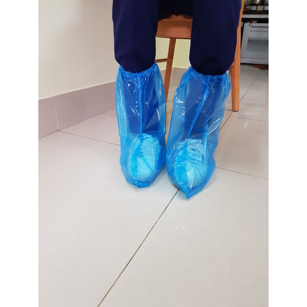 Ủng, bao giày đi mưa nilong loại 1 dài gần đầu gối chắc chắn, không mùi  có thể tái sử dụng
