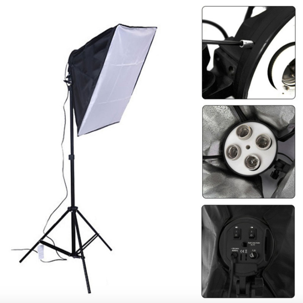 (Hàng Có Sẵn) Bộ Đèn Studio Chụp Ảnh Sản Phẩm 4 Bóng Đèn 150W, Chân Đèn 2m, Kèm Softbox 50x70, Hỗ Trợ Sáng