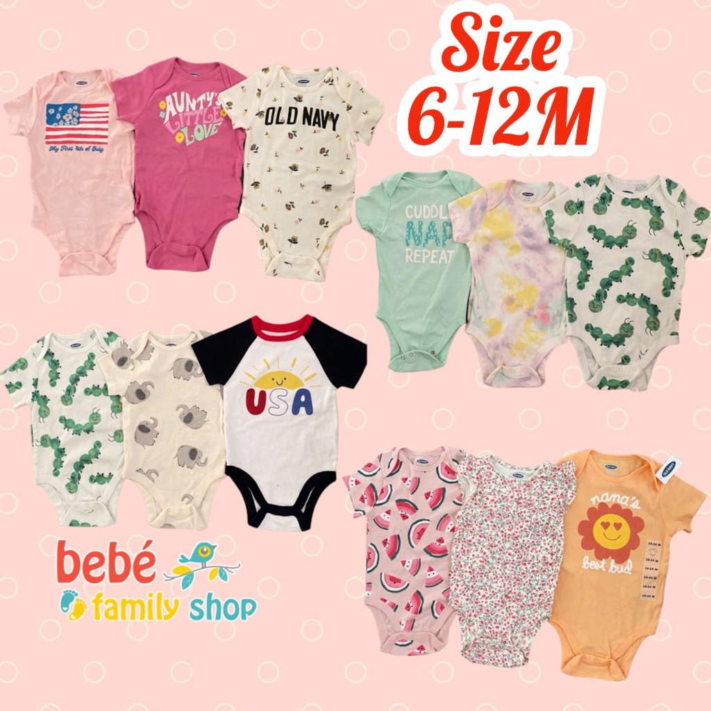 [6-12M] Set 3 Body chip cộc tay cho bé gái Oldnavy/ bodysuit cho bé gái xuất dư tay ngắn - bebefamilyshop