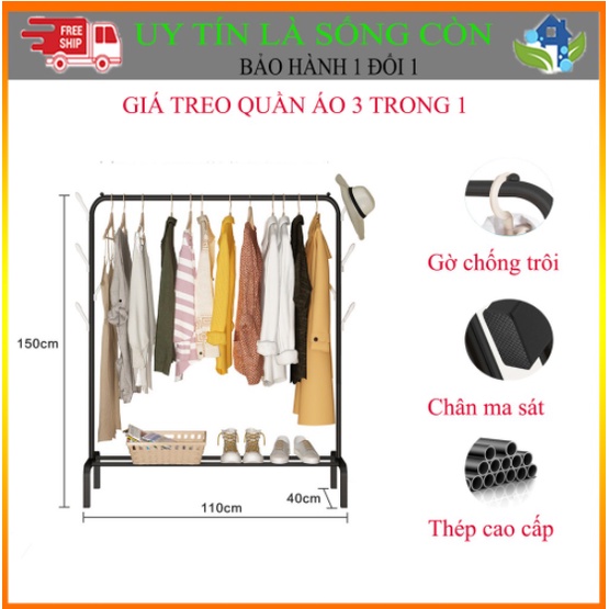 [HÀNG LOẠI 1]Giá treo quần áo 1tầng khung thép sơn tĩnh điện phong cách Hàn Quốc, Giàn phơi quần áo có ngăn để giày