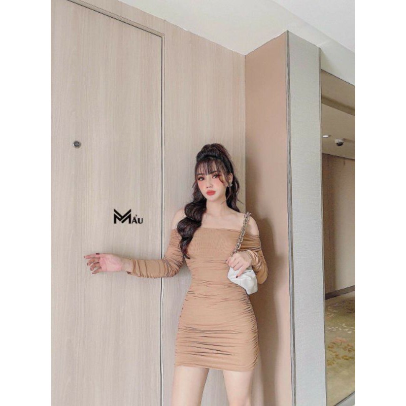 Đầm bẹt vai phối voan rút nhúng sexy