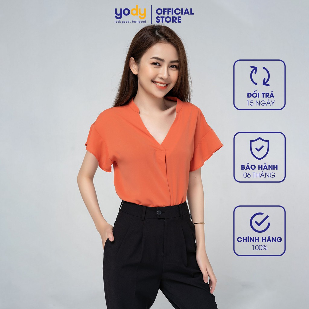 Áo sơ mi YODY Nữ cổ tàu tay tiên phong cách mềm mịn thoải mái SCN4142