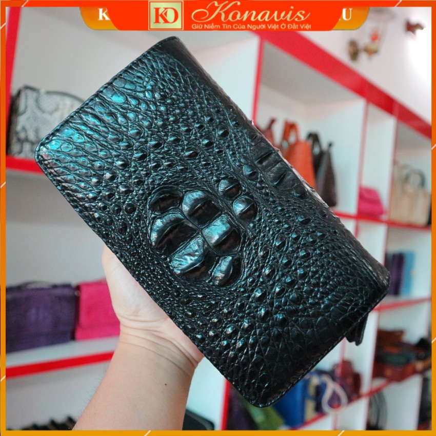 Ví clutch cầm tay nam da cá sấu Konavis màu đen sang trọng - CW43-01G