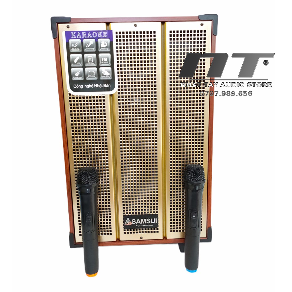Loa kẹo kéo karaoke di động - SAMSUI S12 - Loa 3 tấc bass kèm 2 micro không dây
