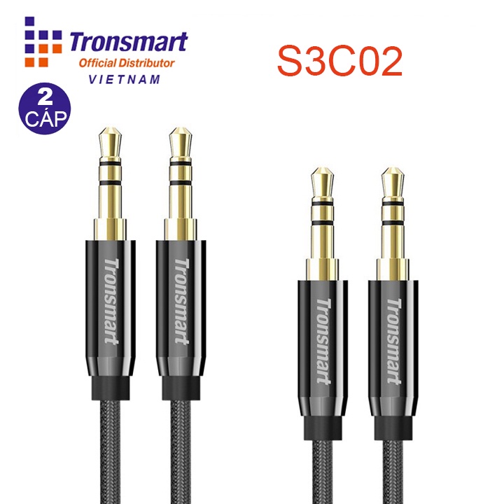 Dây Cáp AUX Tronsmart S3C02 Kết Nối Loa 2 đầu 3.5mm Vỏ Bện Sợi Nylon Cao Cấp dành cho audio kết nối loa, laptop, PC