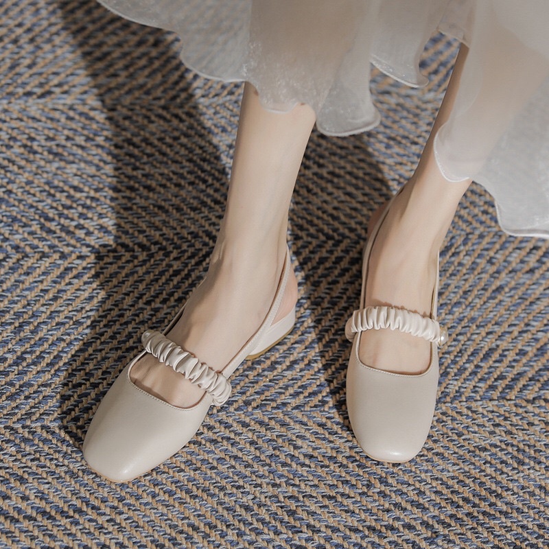 GIày búp bê quai nhún đính ngọc đế 2,5cm nữ tính mã H67