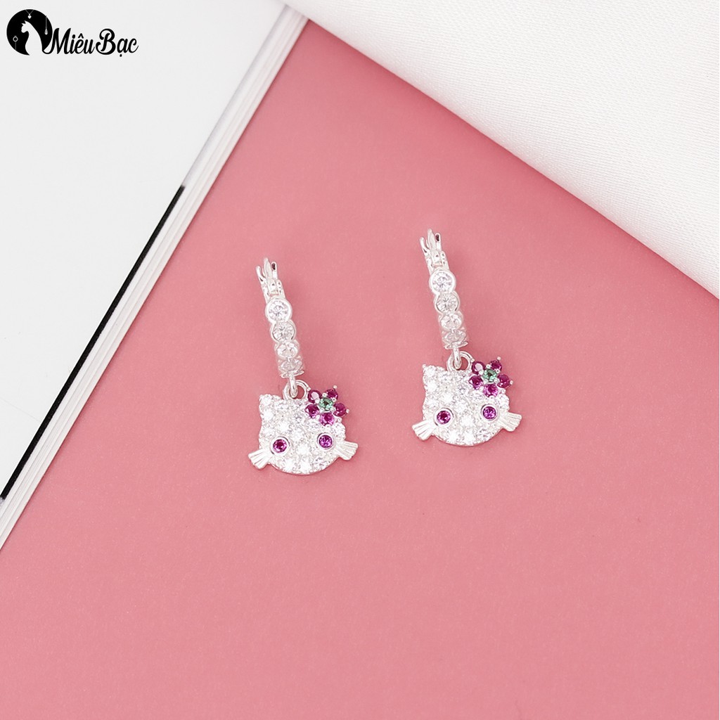 Bông tai bạc nữ MIÊU BẠC mèo Kitty hoa hồng chất liệu bạc 925 trang sức bông tai B400456x