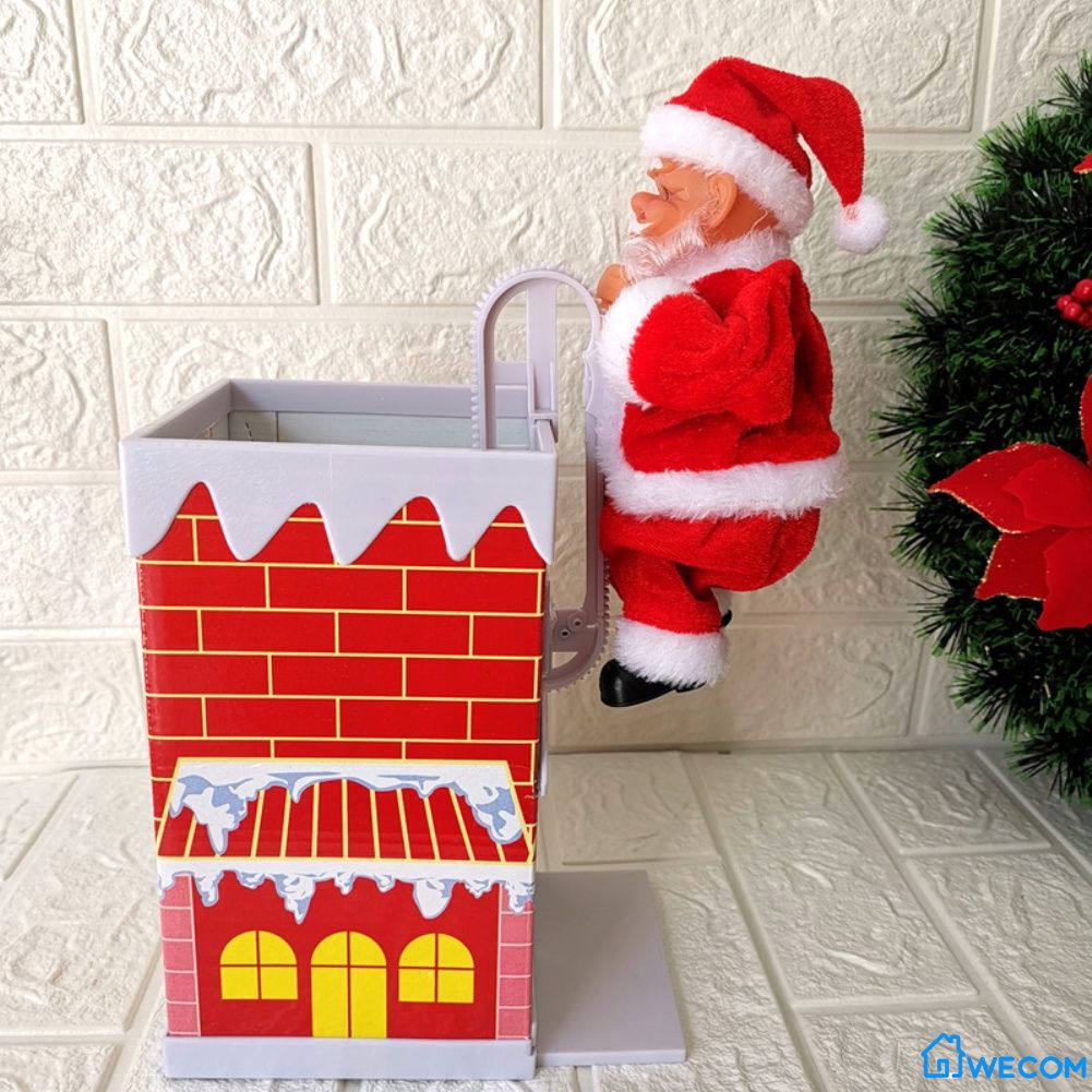 Búp bê nhồi bông hình ông già noel leo thang có đèn LED và nhạc trang trí cây thông giáng sinh