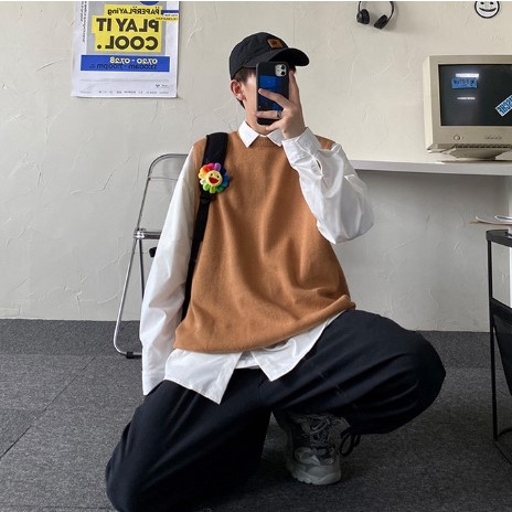 Áo Gile Len Nam Nữ Form Rộng Xẻ Tà Cá Tính, Áo Gile len Dáng Rộng Ulzzang Unisex Hàn Quốc Học Sinh Đi Chơi Đi Học