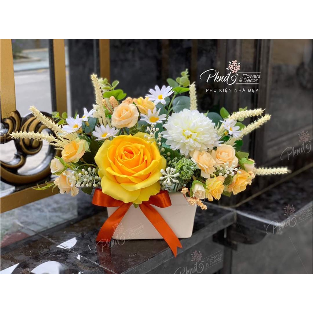 Chậu hoa giả chất lụa mềm mại trang trí đẹp PKND FLOWERS &amp; DECOR