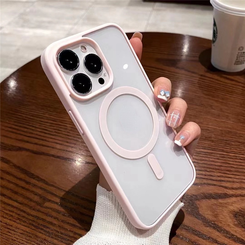 Ốp Điện Thoại Nhựa Acrylic Cứng Trong Suốt Viền Nam Châm Chống Sốc Cho iPhone 13 12 13 12 Pro Max