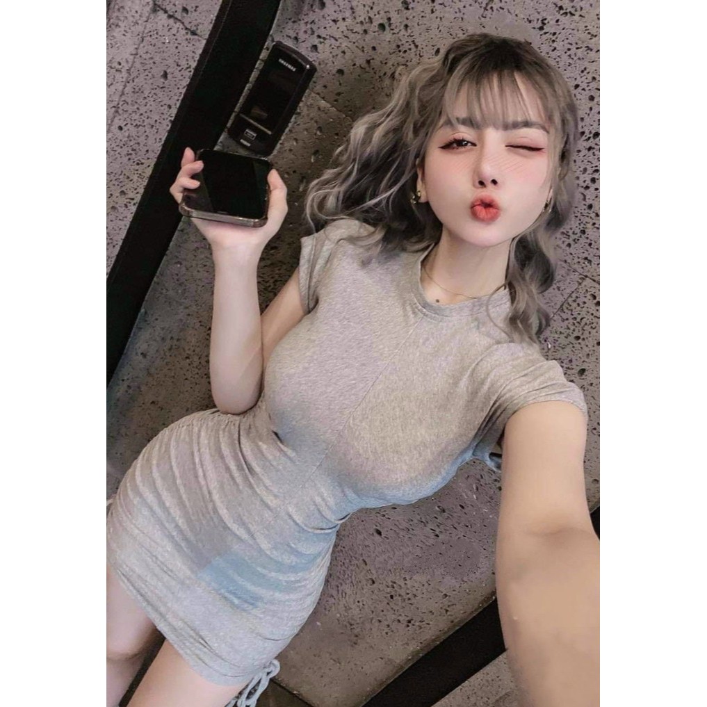 Đầm body cánh dơi rút dây hai bên 3 màu chất thun dày dặn co giãn tốt, váy cánh dơi nữ thun borip MIDORI247