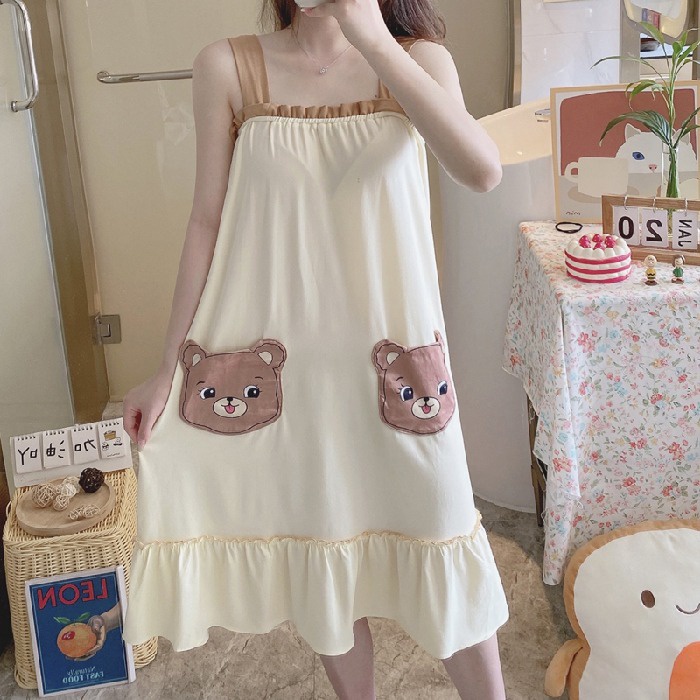 Hàng Xuất Khẩu Đông Nam Á Đầm Ngủ Mềm Trong Suốt Dây Chéo Hàng Xuất Khẩu Phong Cách Mùa Hè Ngọt Ngào Dễ Thương Có Thể Mặc Ngoài Cho Nữ
