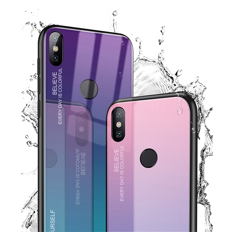 Ốp lưng mặt kính cường lực cho Xiaomi Pocophone F1 Mi 8 Mi A2 Lite Redmi Note 6 Pro