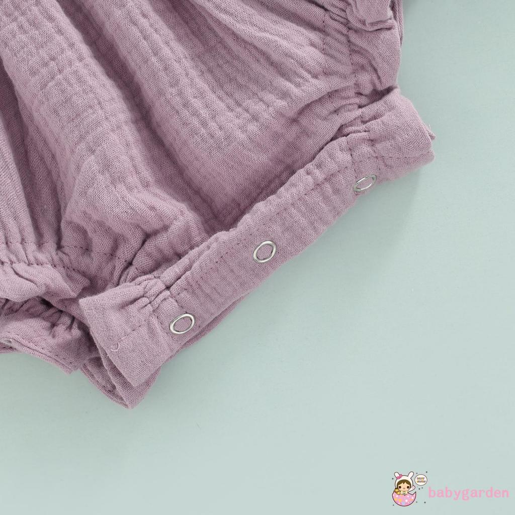 Bộ Áo Liền Quần Mùa Hè Không Tay Màu Trơn Có Diềm Xếp Nếp + Băng Đô Cho Bé Gái 0-24 Tháng Tuổi